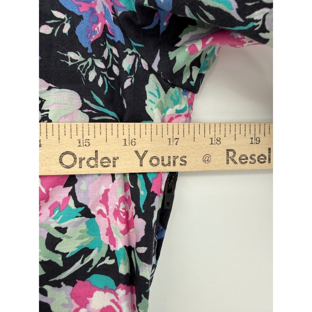 Vintage Laura Ashley Dress Womens 14 Black Pink Floral Cotton Pockets Cottage - Picture 8 of 10